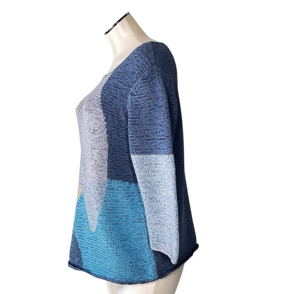 VTG J.H. COLLECTIBLES Blue Beige Color Block Long Sleeve Knit Sweater Top Sz XL - Picture 4 of 16